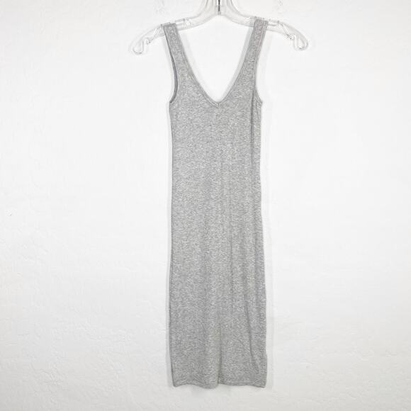 Olivaceous Gray Ribbed V Neck Tank Tshirt Bodycon Lined Mini Dress Small S NWOT - Picture 3 of 10